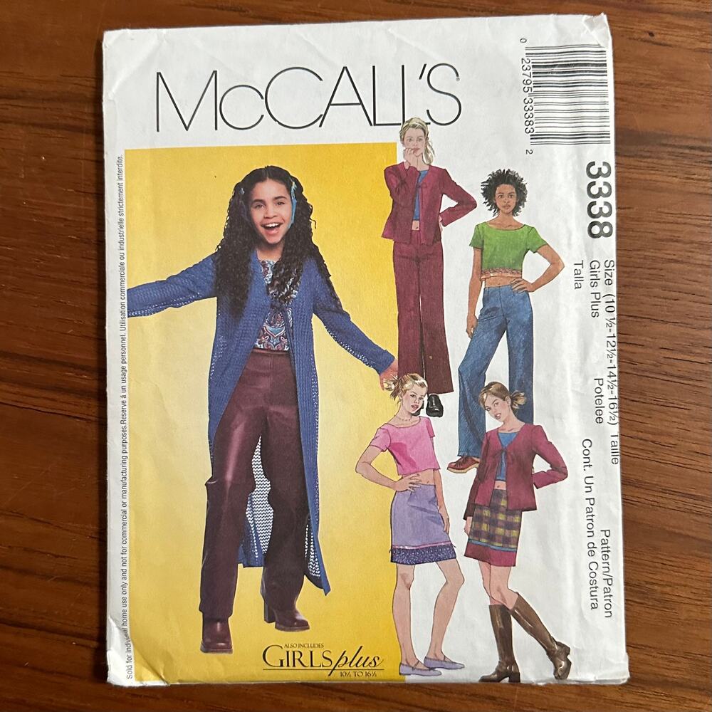 UNCUT McCall's Pattern 3338 Size Girl's Plus 10.5-16.5